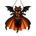 Halloween Cat Vampire - Personalized Wooden Door Sign - Gothic Decor for Cat Lovers